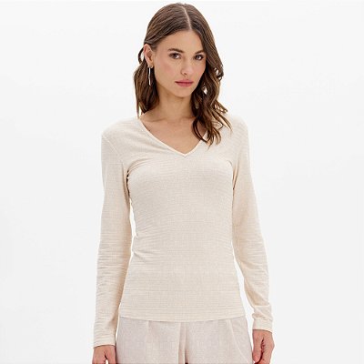Blusa Easy Lança Perfume Decote V Ou25 Bege Feminino