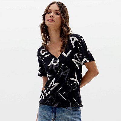 Camiseta Easy Lança Perfume Decote V Ou25 Preto Feminino