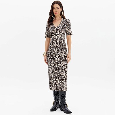 Vestido Midi Lança Perfume Estampado Ou25 Bege Feminino