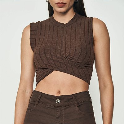 Blusa Canelado Colcci Cropped Ou25 Marrom Feminino