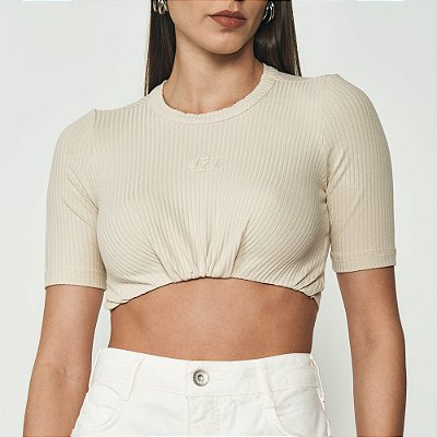 Blusa Canelado Colcci Cropped Ou25 Bege Feminino