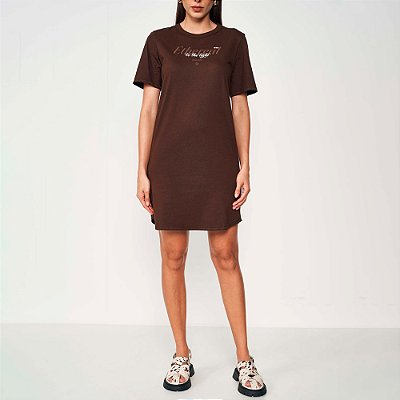 Vestido Curto Colcci Tshirt Ou25 Marrom Feminino