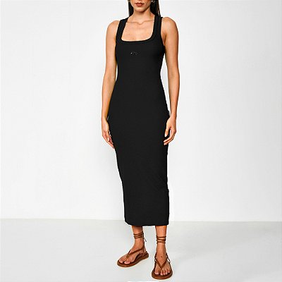 Vestido Midi Colcci Canelado Gola Ou25 Preto Feminino