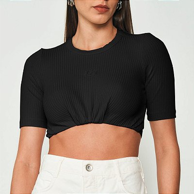 Blusa Canelado Colcci Cropped Ou25 Preto Feminino