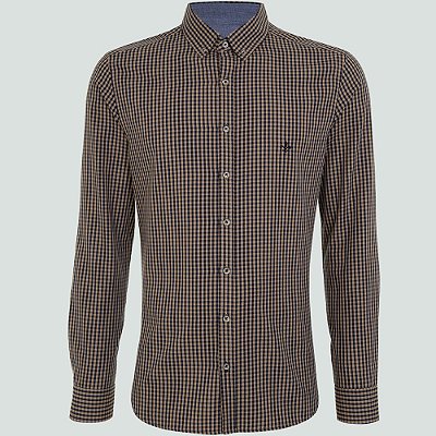 Camisa Dudalina Milano Xadrez Ou25 Bege Masculino