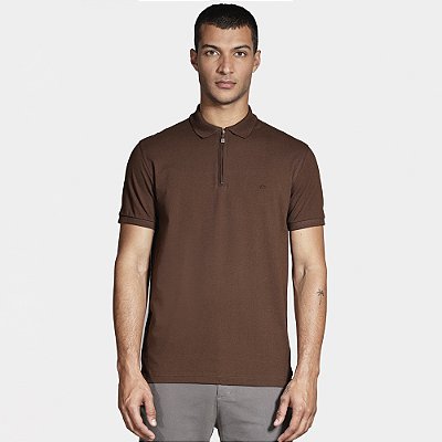 Camisa Polo Aramis Piquet Zip Ou25 Marrom Masculino