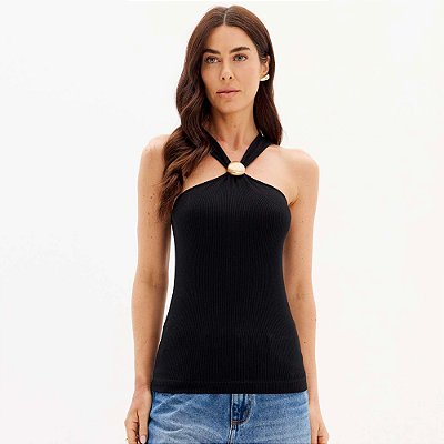 Blusa Canelada Lança Perfume Sem Manga In25 Preto Feminino