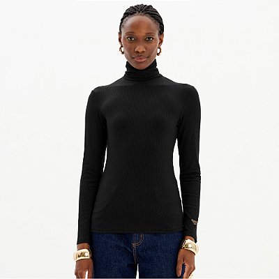 Blusa Canelada Lança Perfume Gola Alta In25 Preto Feminino