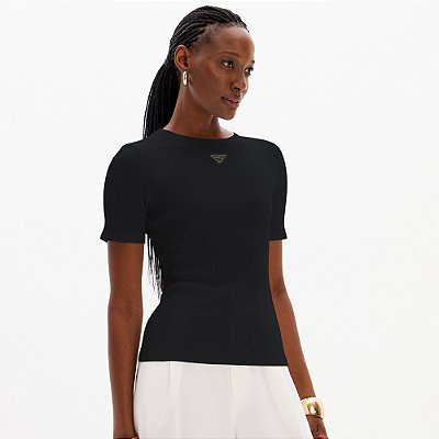 Blusa Canelada Lança Perfume Manga Curta In25 Preto Feminino