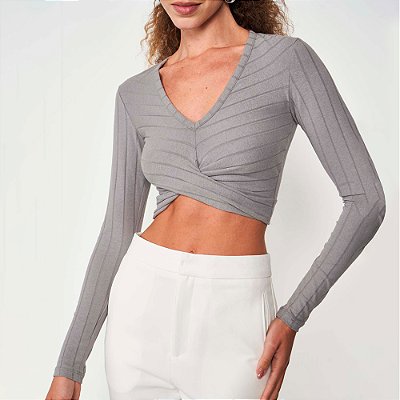 Blusa Canelado Colcci Cropped Ou25 Cinza Feminino