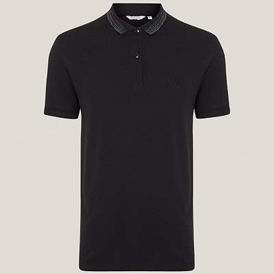 Camisa Polo Dudalina Jacquard Rajado In25 Preto Masculino