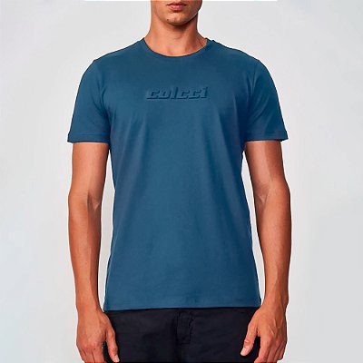Camiseta Colcci Slim Logo Relevo In25 Azul Masculino
