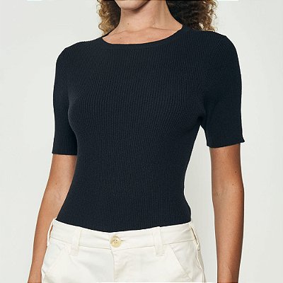 Blusa Colcci Canelada Manga Curta In25 Preto Feminino