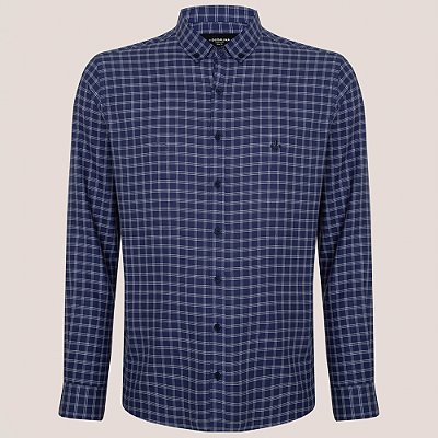 Camisa Dudalina Slim Oxford Xadrez Pr26 Marinho Masculino
