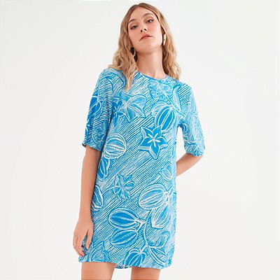 Vestido Curto Colcci Flower Pr26 Azul Feminino