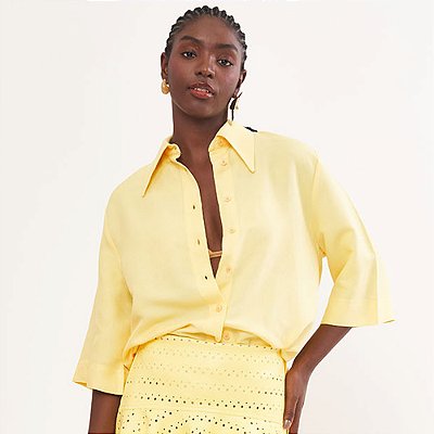 Camisa Linho Colcci Gola Pr26 Amarelo Cornish Feminino