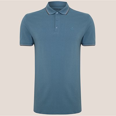 Camisa Polo Dudalina Frisos Pr26 Azul Masculino