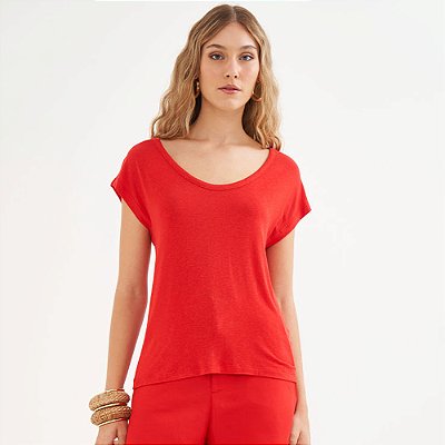 Camiseta Linho Colcci Open Pr26 Vermelho Ife Feminino