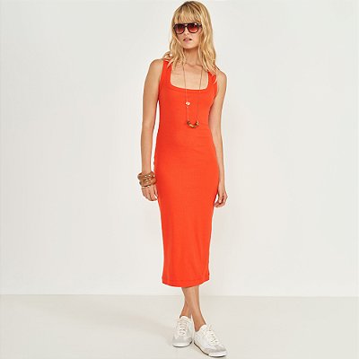 Vestido Mid Colcci Canelado Gola Ve26 Vermelho Feminino