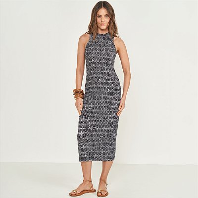 Vestido Mid Colcci Canelado Logo Ve26 Preto Feminino
