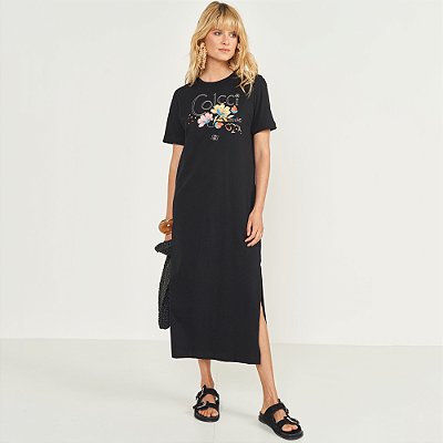 Vestido Mid Colcci Flowers Ve26 Preto Feminino