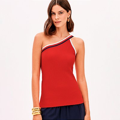 Blusa Canelada Lança Perfume Ombro Pr26 Vermelho Feminino