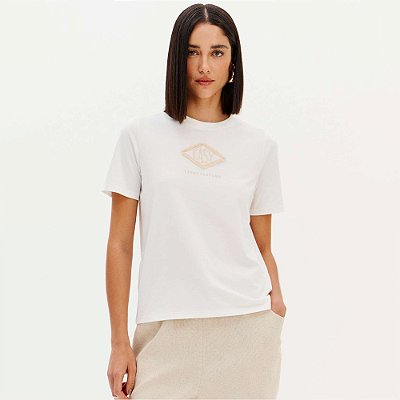 Camiseta Easy Lança Perfume Bordada Ve26 Off White Feminino