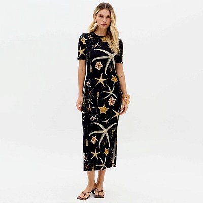 Vestido Super Midi Lança Perfume Frisos Ve26 Preto Feminino