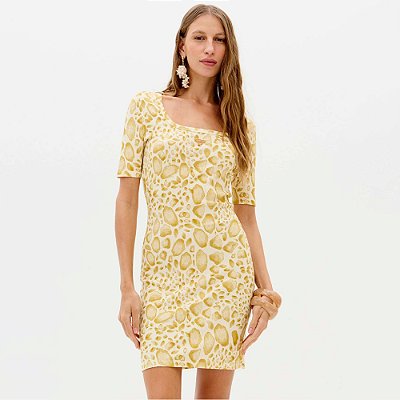 Vestido Curto Lança Perfume Canelado Ve26 Amarelo Feminino