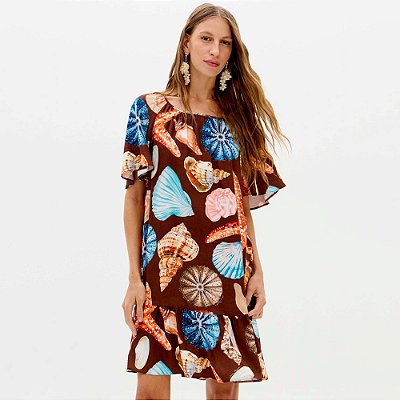 Vestido Curto Lança Perfume Estampado Ve26 Marrom Feminino
