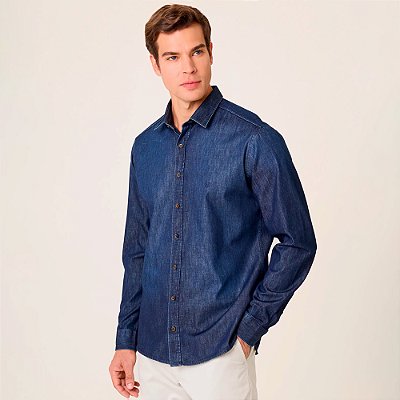 Camisa Jeans Dudalina Slim Pr26 Azul Escuro Masculino