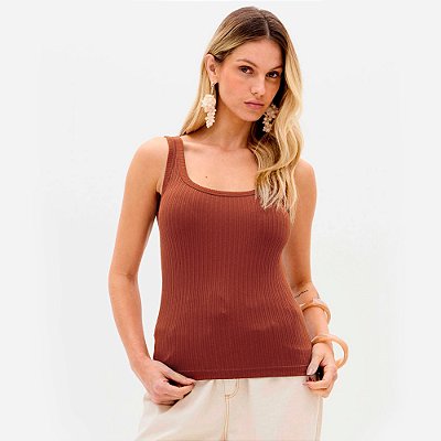 Regata Lança Perfume Canelada Ve26 Marrom Feminino