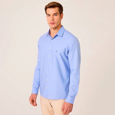 Camisa Slim Dudalina Trico Lisa Ve26 Azul Masculino