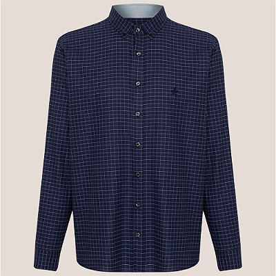 Camisa Dudalina Comfort Oxford Xadrez Ve26 Marinho Masculino