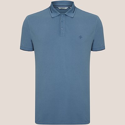 Camisa Polo Dudalina Piquet Jacquard Ve26 Azul Masculino