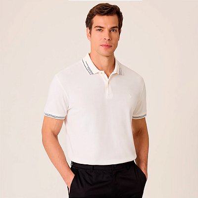 Camisa Polo Dudalina Jacquard Friso Ve26 Off White Masculino