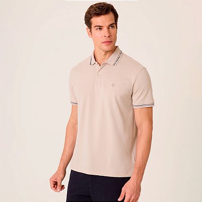 Camisa Polo Dudalina Jacquard Diagonal Ve26 Bege Masculino