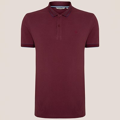 Camisa Polo Dudalina Textura Gola Pr26 Bordô Masculino