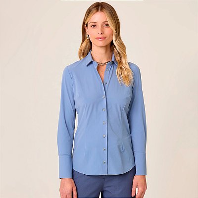 Camisa Slim Dudalina Tech Lisa Ve26 Azul Feminino