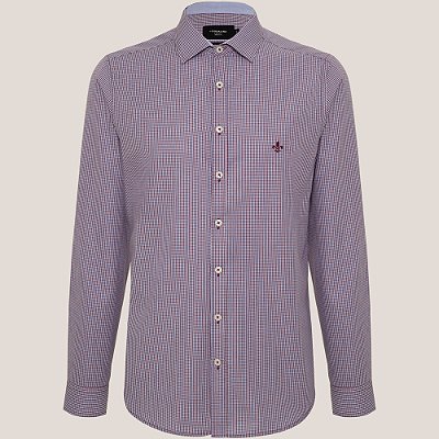 Camisa Dudalina Milano Microxadrez Ve26 Bordô Masculino