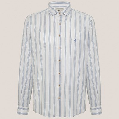 Camisa Slim Dudalina Slub Listrada Ve26 Branco Masculino
