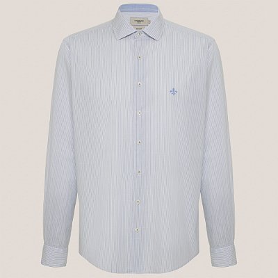 Camisa Slim Dudalina Listrada Slub Ve26 Branco Masculino