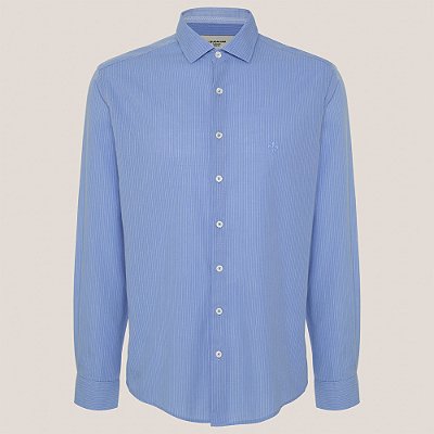 Camisa Slim Dudalina Listrada Slub Ve26 Azul Masculino
