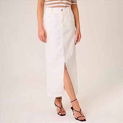 Saia Sarja Dudalina Liocel Cos Elastico Ve26 Branco Feminino