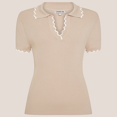 Camisa Polo Dudalina Tricot Flavia Ve26 Bege Feminino