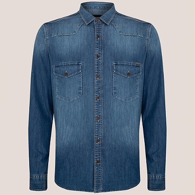 Camisa Jeans Dudalina Slim Dry Pr26 Marinho Masculino