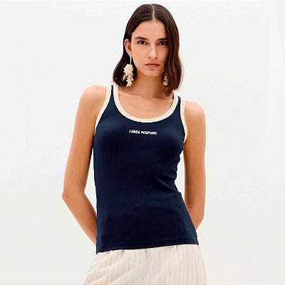 Regata Lança Perfume Canelada Bordado Ve26 Marinho Feminino