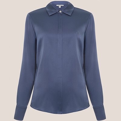 Camisa Dudalina Seda Lisa Ve26 Azul Feminino