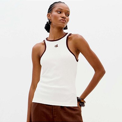 Regata Lança Perfume Canelada Bordad Ve26 Off White Feminino
