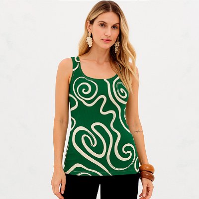 Regata Lança Perfume Canelada Estampada Ve26 Verde Feminino